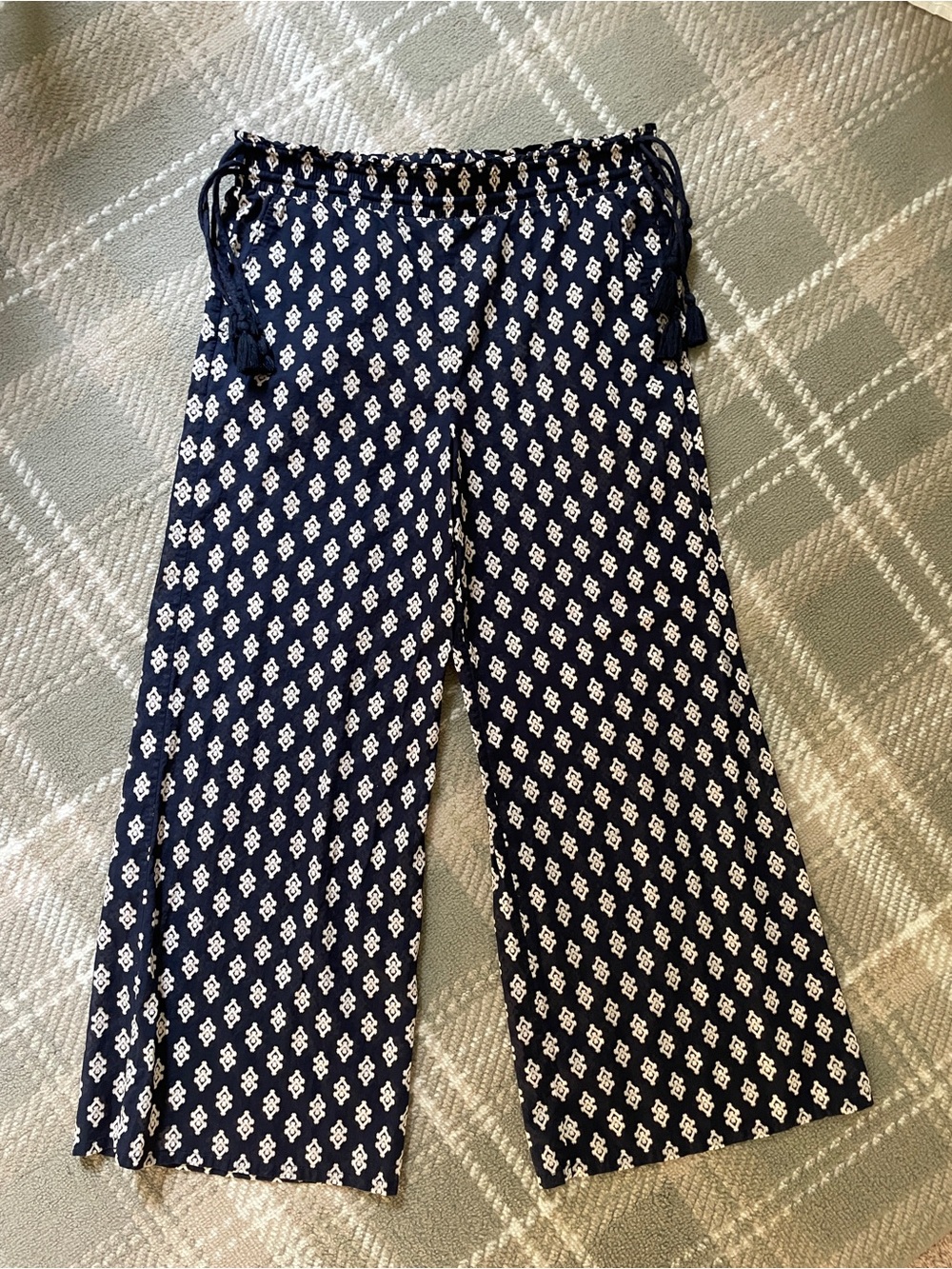 Tory Burch cotton drawstring waist wide leg patterned pants M